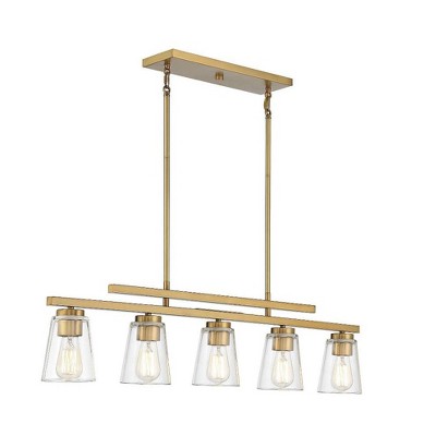 Calhoun Warm Brass Linear Chandelier with Clear Glass Shades