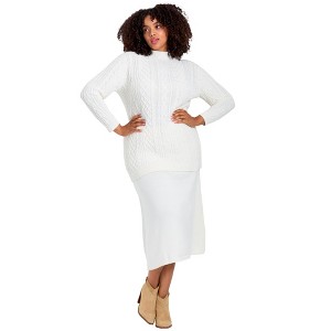 Avenue Women's Plus Size Mock Neck Cable Sweater - 1 of 4