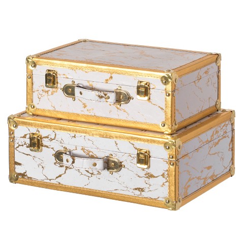 Vintiquewise Set Of 2 Luxury Marble White And Gold Hand Luggage