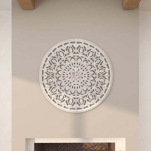 Wood Floral Handmade Intricately Carved Wall Decor With Mandala Design ...