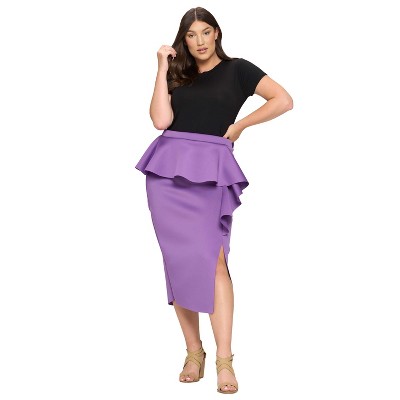 L I V D Women's Ruffled Peplum Neoprene Midi Skirt