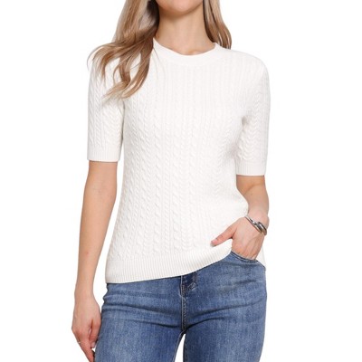INSPIRE CHIC Women's Crew Neck Short Sleeve Knit Casual Sweaters