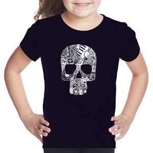 LA Pop Art Rock n Roll Skull - Girl's Word Art T-Shirt - 1 of 4