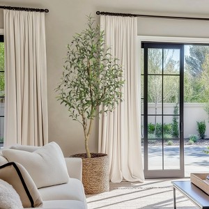 Olive Trees Artificial Indoor, 5ft Tall Faux Silk Plant - Fake Potted Tree with White Planter, Artificial Plants - 1 of 4