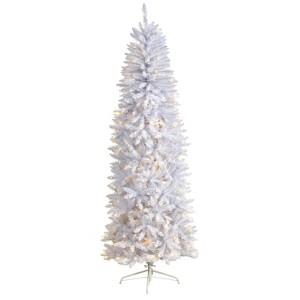 7ft. Slim White Artificial Christmas Tree with 300 Warm White LED Lights & 955 Branches – Stylish Festive X-Mas Tree - 1 of 4