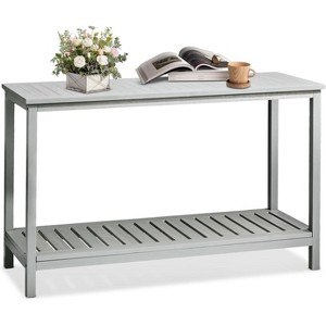 VINGLI 49in Solid Wood Outdoor Console Table, 2-Shelf Wooden Outdoor Accent Plant Table Multifunctional Buffet Bar Storage Organizer  (Gray) - 1 of 4