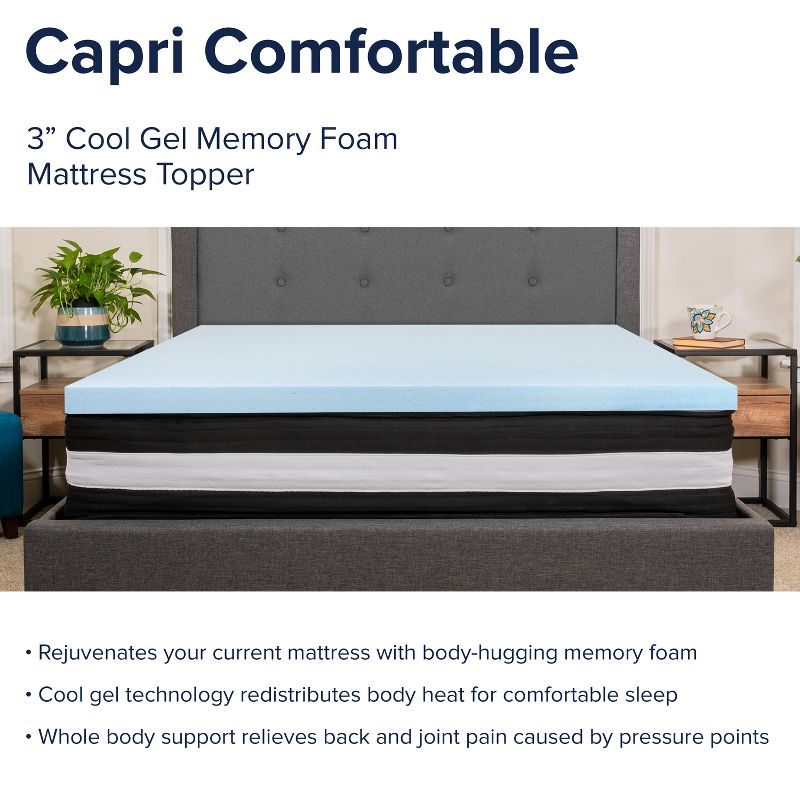 Flash Furniture Capri Comfortable Sleep 10 Inch CertiPUR-US Certified Foam Pocket Spring Mattress & 3 inch Gel Memory Foam Topper Bundle, 6 of 14