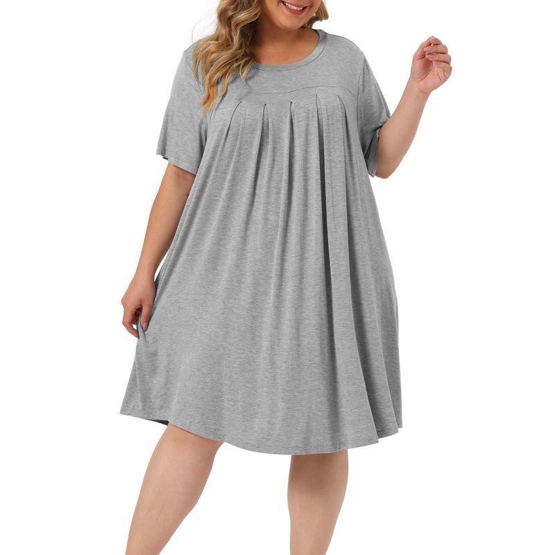 Agnes Orinda Women's Plus Size Comfort Solid Short Sleeve Nightgown, 2 of 6