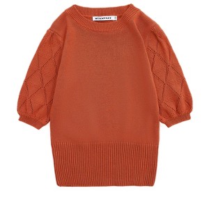 Girls Pullover Knit Sweaters Puff Short Sleeve Kids Crewneck Cute Summer Blouse Sweater Tops - 1 of 4