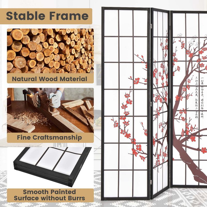 Costway 4-Panel Japanese Style Folding Room Divider with Elegant Plum Blossom Design Indoor, 5 of 11