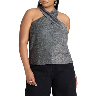 ELOQUII Lurex Halter Top - 18/20, Black Onyx