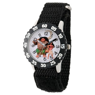 Boys' Disney Moana and Maui Stainless Steel Time Teacher Watch - Black