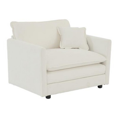 SYFERLORY Comfy Deep Single Seat Sofa Upholstered Reading Armchair Living Room Chair White Chenille Fabric , 1 Toss Pillow