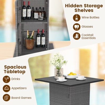Gray Wicker 5-Piece Outdoor Bar Set with White Cushions
