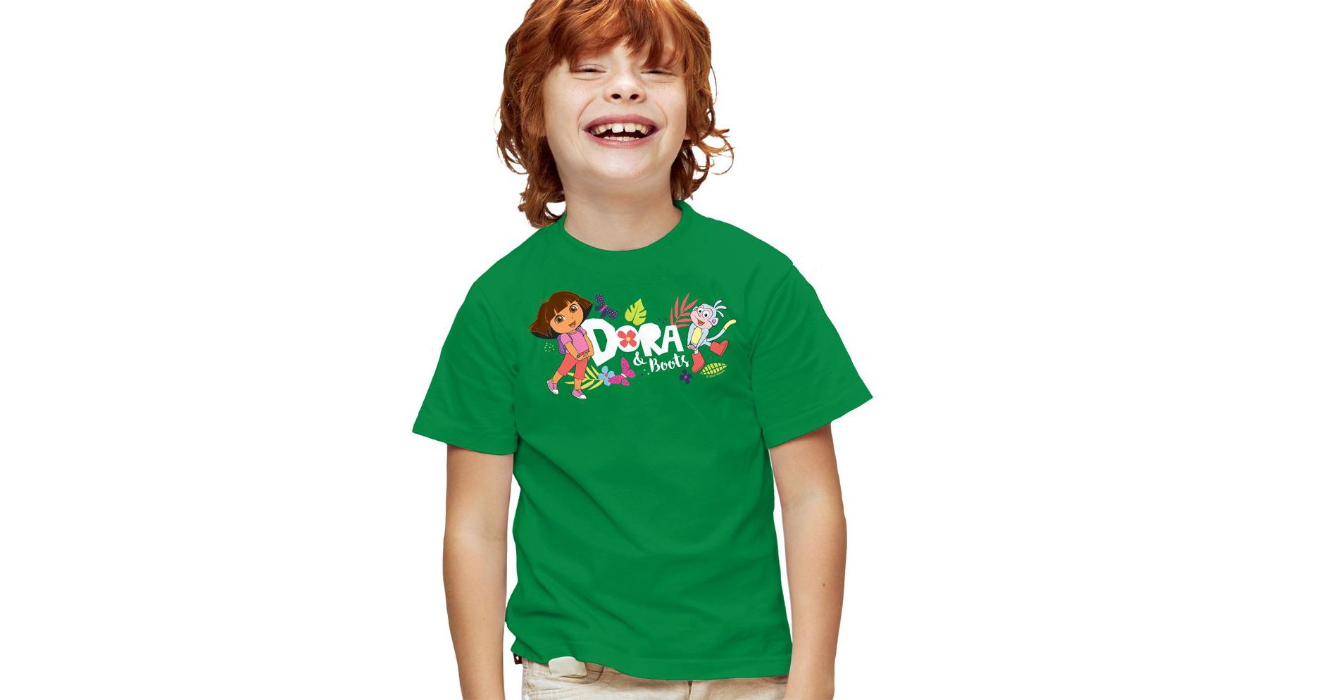 Boys' Dora The Explorer With Boots And Butterflies T Shirt Kelly Green X Small