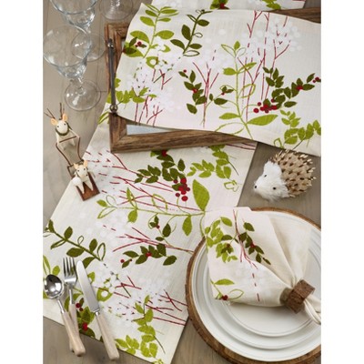 Holiday Botanical Cotton Table Runner with Winter Print
