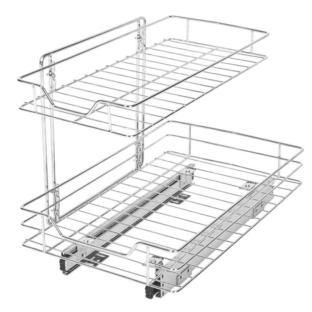 Smart Design Medium Steel 2-Tier Pull Out Cabinet Shelf - Chrome