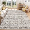 Vintage Machine Washable Area Rug for Living Room Kitchen Non Slip Non Shedding Distressed Floral Printed Carpet - 2 of 4