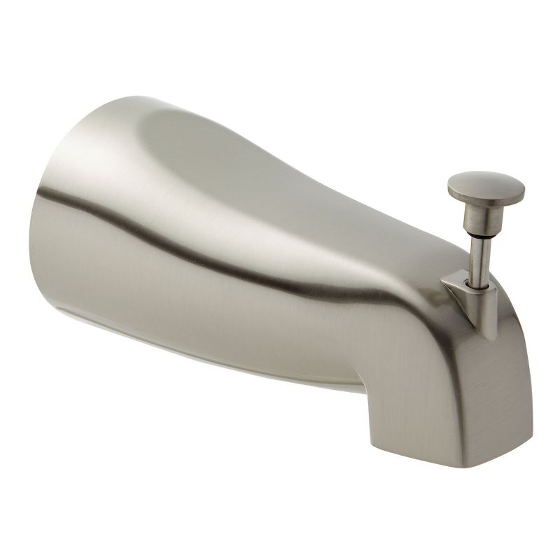 Built Industrial Brushed Nickel Bathtub Spout with Diverter, Tub Faucet with Slip-Fit Connection, 2.5 x 5 In, 2 of 6
