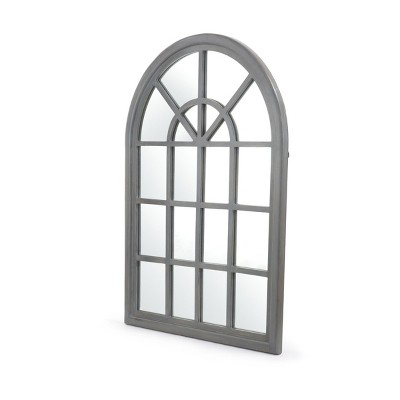Charcoal Wood Arched Windowpane Decorative Wall Mirror