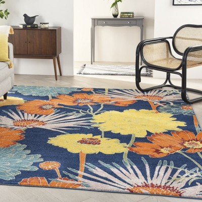 Navy Multicolor Floral Synthetic 8' x 10' Area Rug