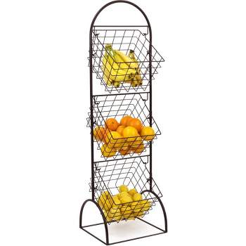 Sorbus 3-Tier Adjustable Market Basket Stand - Fruit, Veggie, & Household Organizer - Stylish Storage & Display for Kitchen & Home