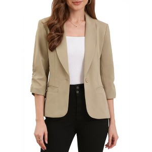 INSPIRE CHIC Women's 3/4 Sleeve Shawl Lapel Pocket Single Button Office Work Blazer - 1 of 4