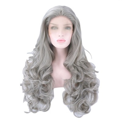 Unique Bargains Women s Halloween Long Body Wave Lace Front Wigs With Wig Cap 24 Gray Synthetic Fibre 1pc Target