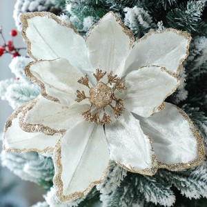 12PCS Glitter Magnolia Flowers for Christmas, 12 Inch Velvet Artificial Flowers with Pearls for Xmas Tree Decorations, Wreaths, Centerpieces, Garden - 1 of 4