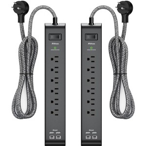 Itopfox 2 Pack Surge Protector Power Strip with 6 Outlets 4 USB Ports 5-Foot Extension Cord Flat Plug 900 Joules 15A Circuit Breaker Wall Mount - 1 of 4