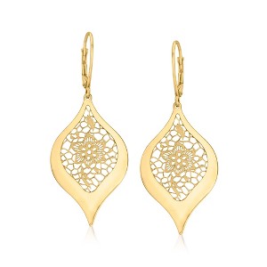Ross-Simons Italian 14kt Yellow Gold Openwork Floral Lace Teardrop Earrings - 1 of 3