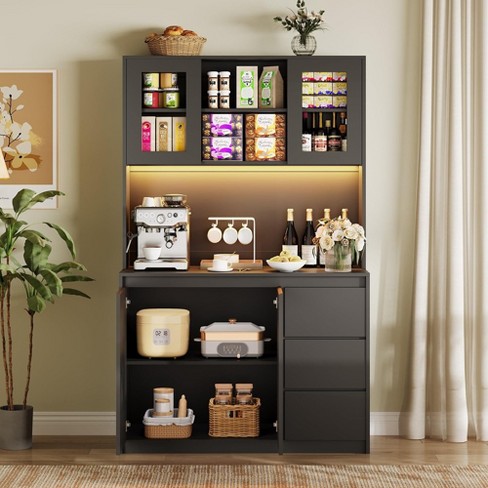 Kitchen Pantry Cabinet with LED Lights and Charging Station - image 1 of 4