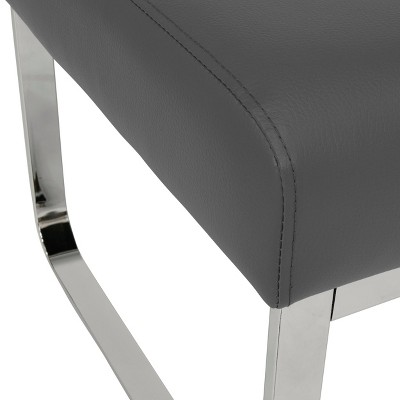 Rectangular Smoke Gray Chrome Blended Leather Ottoman