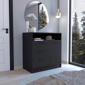 CAVINAS 3-Drawer Dresser with 1 Cabinet and 1 Shelf,Modern Storage Dresser with Wood Finish,Door Cabinet for Bedroon and Entryway,Black - 1 of 4