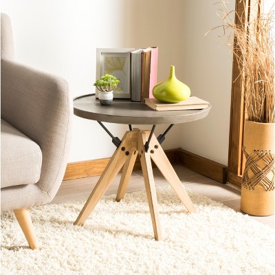 Small Gray Oak and Steel Round Side Table