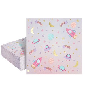 Blue Panda 50 Pack Outer Space Paper Napkins, Galaxy Cocktails Napkins Decorations for Kids Birthday Party Decorations Supplies, Pink 5 In - 1 of 4