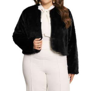 Agnes Orinda Women's Plus Size Faux Fur Long Sleeve Open Front Winter Warm Shaggy Parka Overcoats - 1 of 4