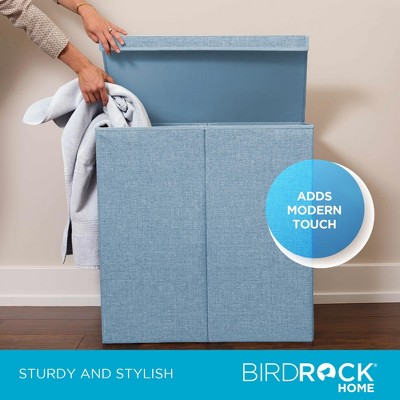 Light Blue Double Linen Laundry Hamper with Removable Liners and Lid