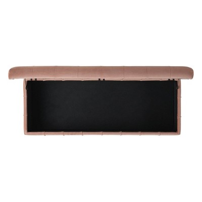 Blush Velvet Tufted Storage Bench with Rubberwood Legs