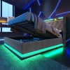 DOMETOUR Full Upholstered Bed, LED Lights, Remote/App Control, Hydraulic Storage, USB-C Charging, Gray Linen (No Mattress) - 3 of 4