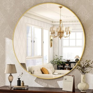 Round Mirror 30 Gold Wall Mirrors Vanity Mirror with Brushed Aluminum Alloy Frame Modern - 1 of 4