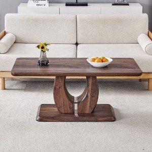 VYNXARIA Modern Minimalist Walnut Rectangular Coffee Table with Silver Accents - 1 of 4