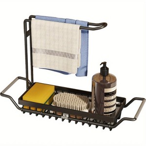 Hachikiko Large Expandable Sink Organizer - Black Retractable Storage Basket with Drain Holes for Sponges, Soap & Cleaning Supplies - 1 of 4