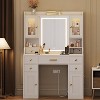 Makeup Vanity Desk with Mirror, LED Lights Dressing Table with Power Outlet Charging Stationand Storage Cabinet - 2 of 4
