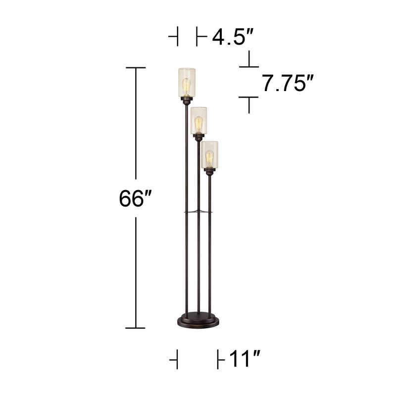 Franklin Iron Works Libby Modern Industrial Tree Floor Lamp 66" Tall Oiled Bronze Metal 3 Light Dimmable LED Amber Seedy Glass for Living Room Bedroom, 5 of 11
