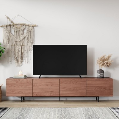Mid-Century Media Console,Walnut TV Stand with Cable Management
