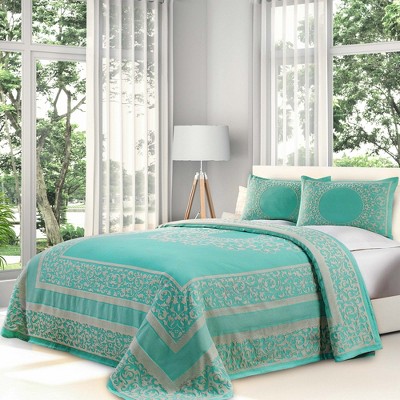Lightweight Cotton Blend Oversized Jacquard Boho Floral Scroll Bedspread Set by Blue Nile Mills