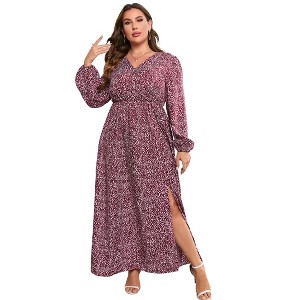 Long Sleeves Wrap Maxi Dress for Women High Waist Side Split Casual Dresses - 1 of 4