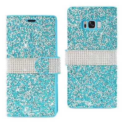 Reiko Samsung Galaxy S8/ SM Diamond Rhinestone Wallet Case in Blue