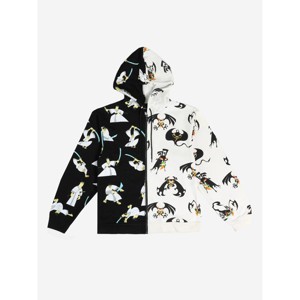 Samurai Jack Aku & Jack Long Sleeve White & Black Split Adult Hooded Sweatshirt - 1 of 4